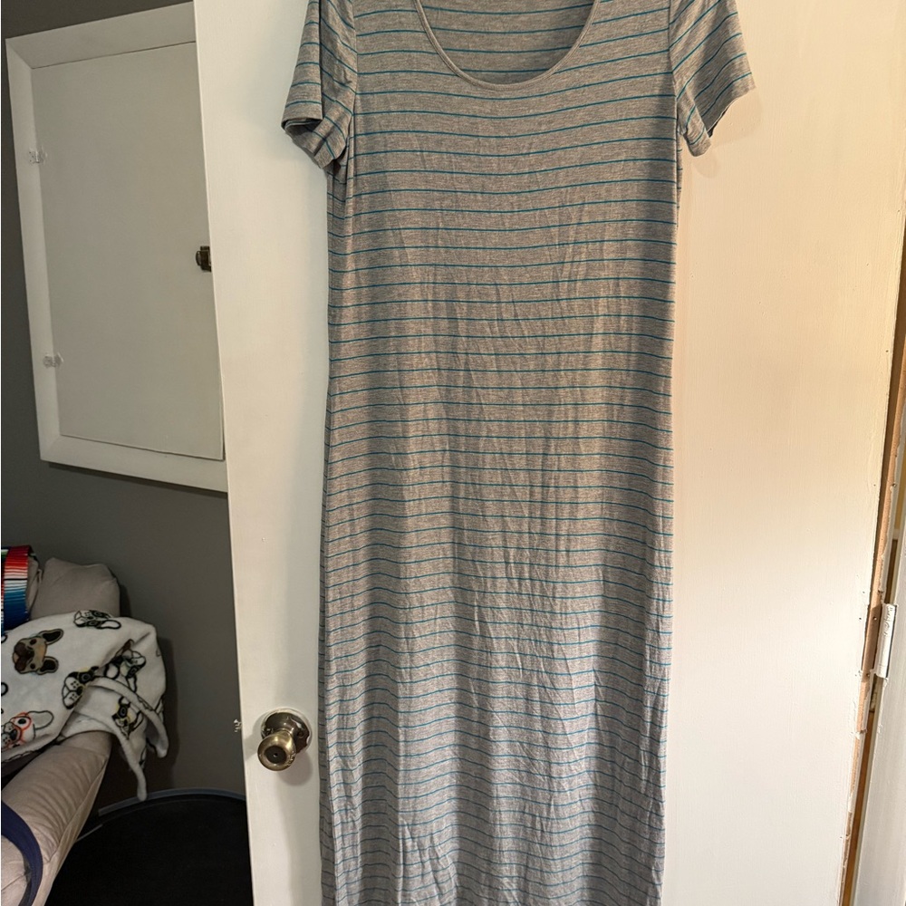 Calvin Klein Blue and Grey Sheath Maxi Dress